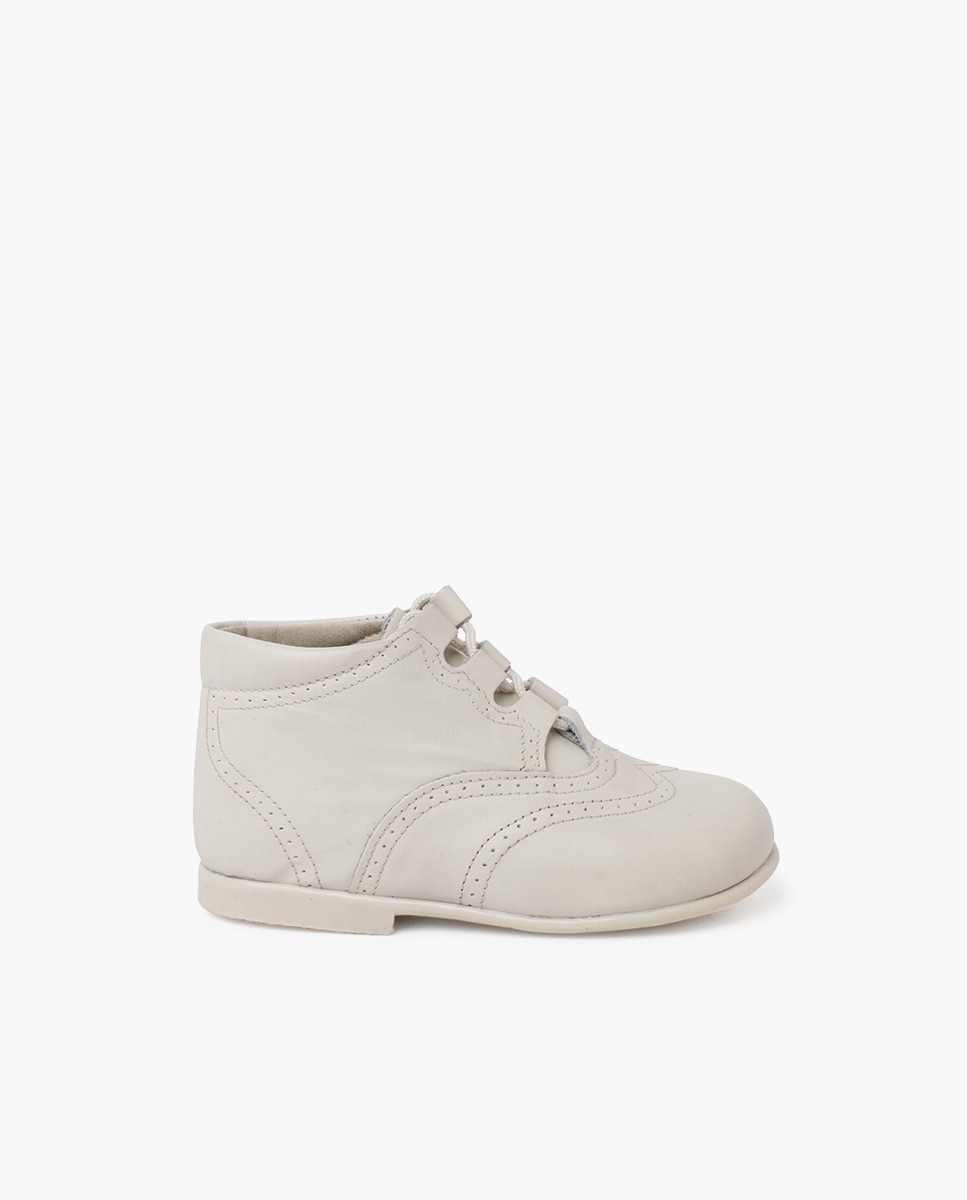 Botas de Bebé / Sapatos Ingleses de Pele Bege / Branco-1