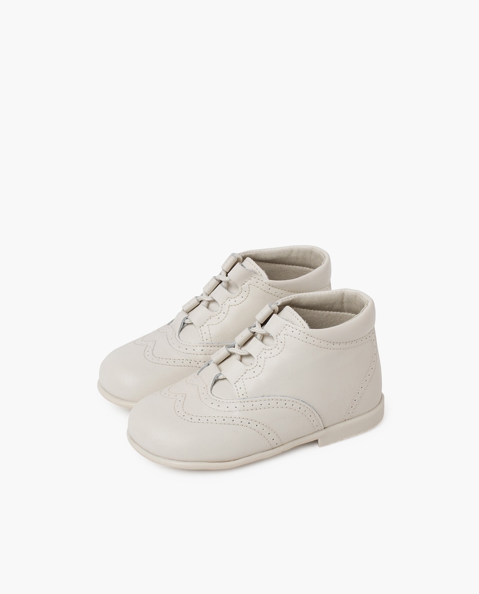Botas de Bebé / Sapatos Ingleses de Pele Bege / Branco-3