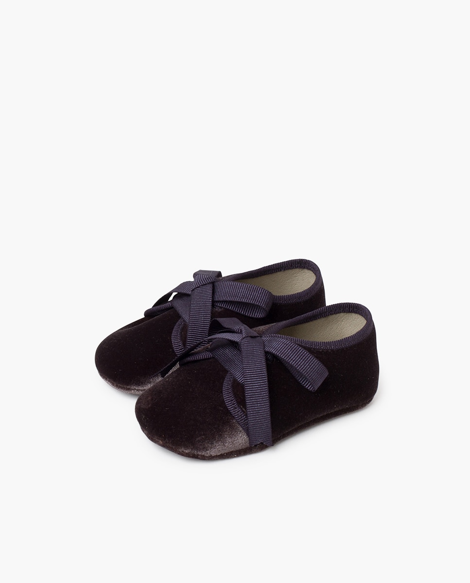 Sapatos de Cordões e Bluchers para Bebé Blucher em Veludo com Laço Faya Pisamonas Cinzento-escuro-3