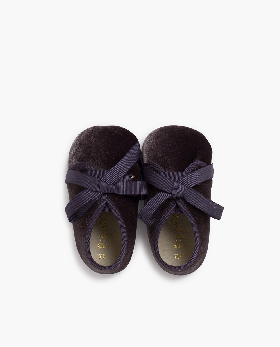 Sapatos de Cordões e Bluchers para Bebé Blucher em Veludo com Laço Faya Pisamonas Cinzento-escuro-4