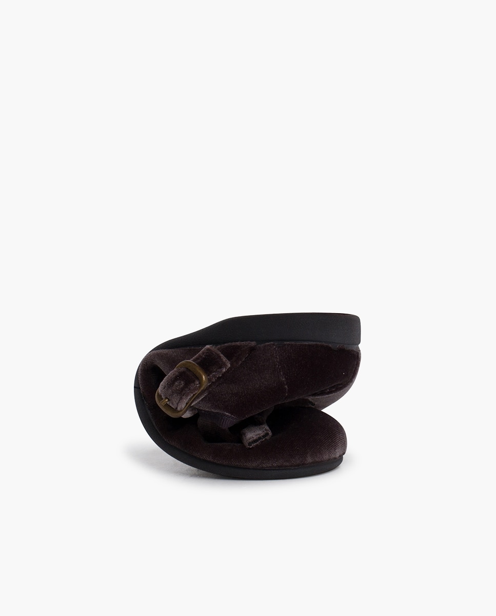 Merceditas Infantil de Veludo com Fivela Pisamonas Cinzento-escuro-5