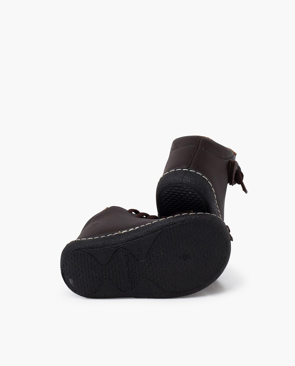 Botas de Bebé em Pele Lavável com Atacadores Elásticos Pisamonas Castanho-escuro-2