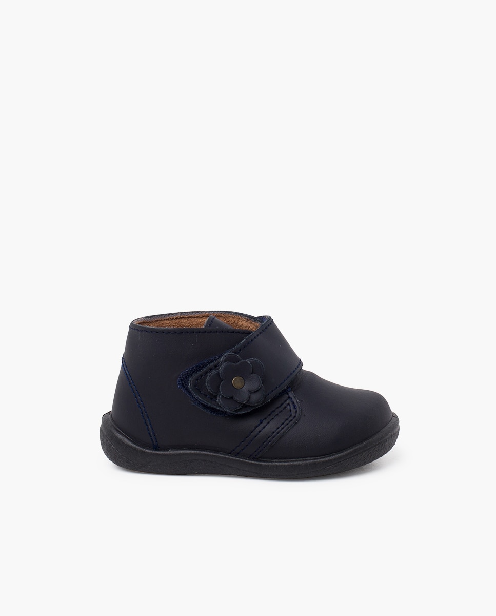 Botas para Bebé em Pele Lavável Flor Pisamonas Azul-marinho-1