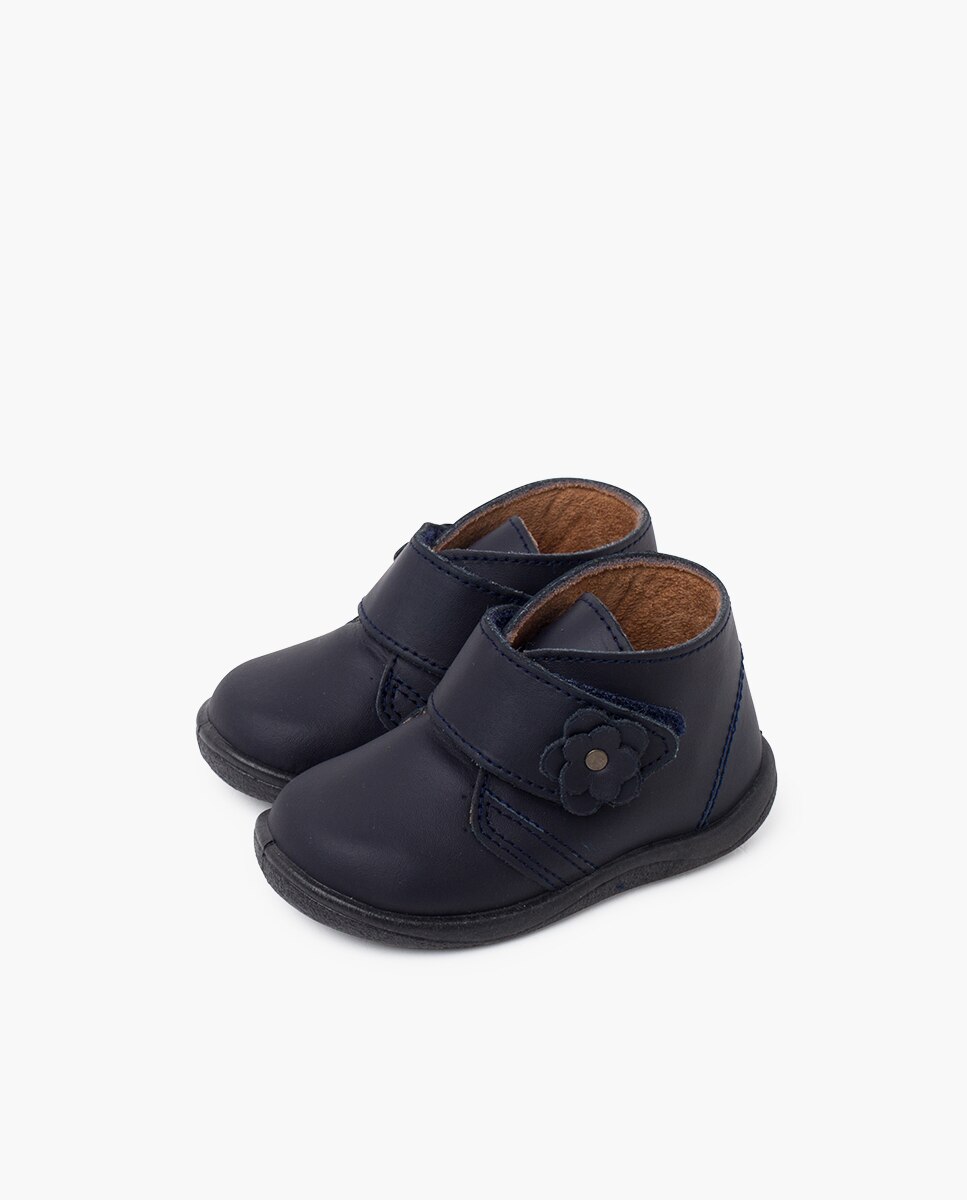 Botas para Bebé em Pele Lavável Flor Pisamonas Azul-marinho-3