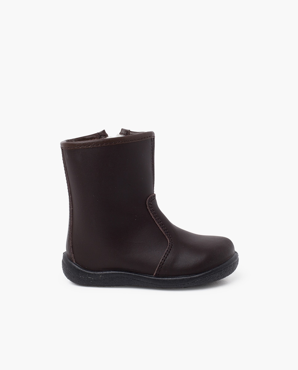 Botas para Bebé Lisas em Pele Lavável Pisamonas Castanho-escuro-1