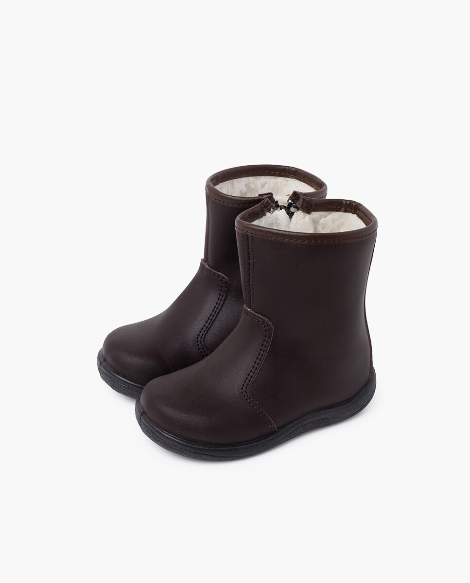 Botas para Bebé Lisas em Pele Lavável Pisamonas Castanho-escuro-3