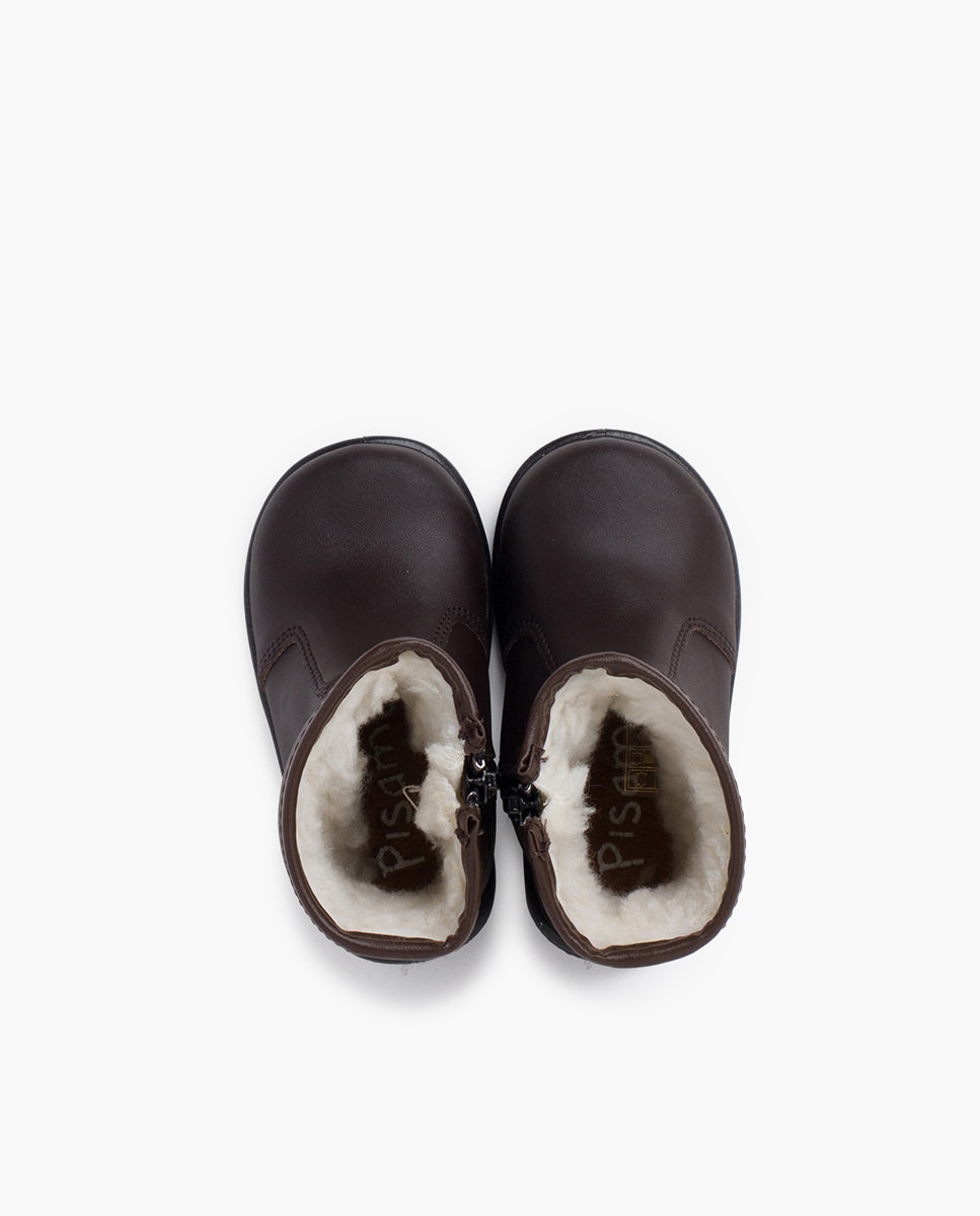 Botas para Bebé Lisas em Pele Lavável Pisamonas Castanho-escuro-4