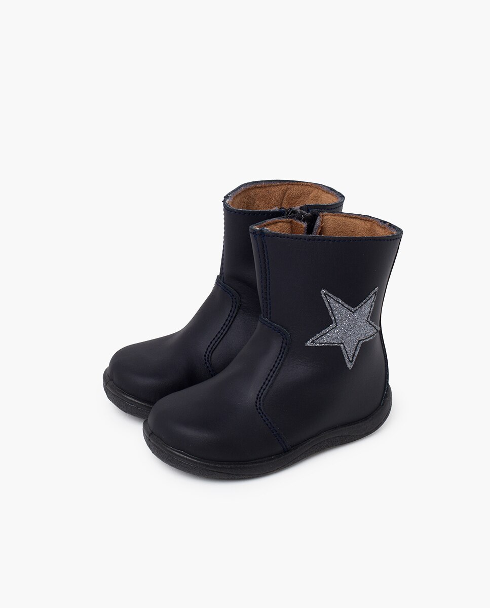 Botas para Bebé Estrela em Pele Lavável Azul-marinho-3