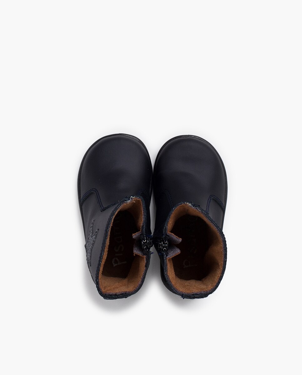 Botas para Bebé Estrela em Pele Lavável Azul-marinho-4
