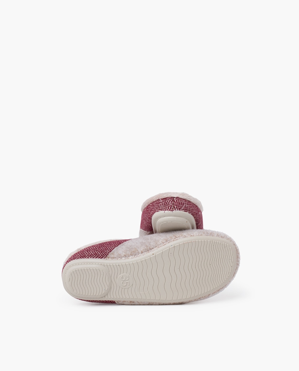 Pantufas Abertas Infantil de Lã Pura com Espiga Grená-2