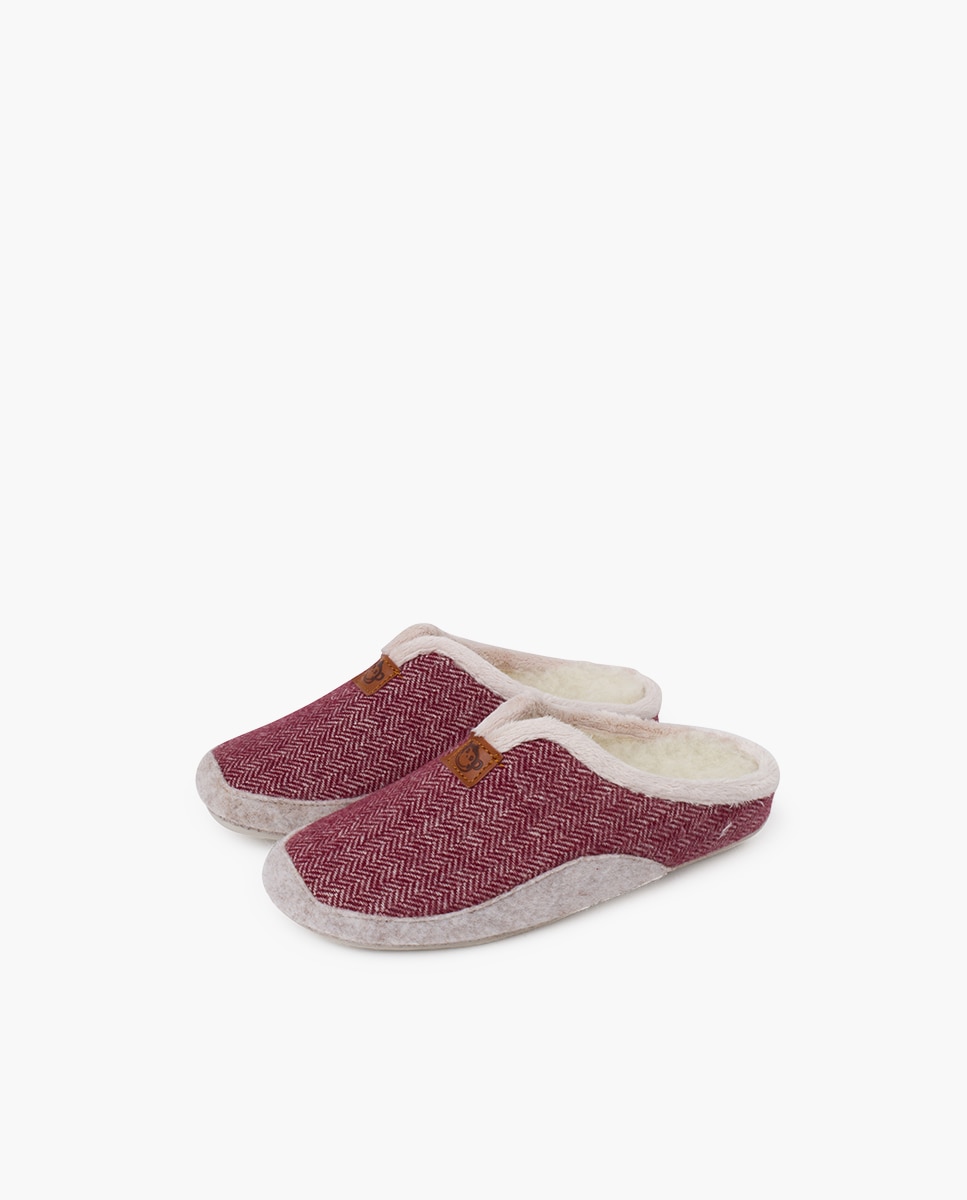 Pantufas Abertas Infantil de Lã Pura com Espiga Grená-3