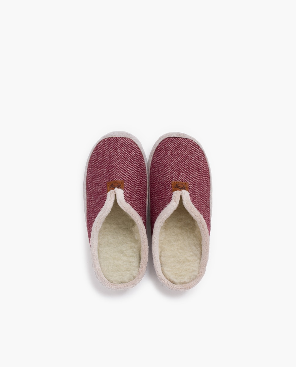Pantufas Abertas Infantil de Lã Pura com Espiga Grená-4