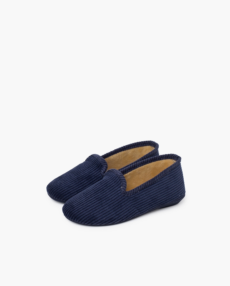 Pantufas Fechadas Infantil Tipo Kung-fu de Bombazina Azul-marinho-3