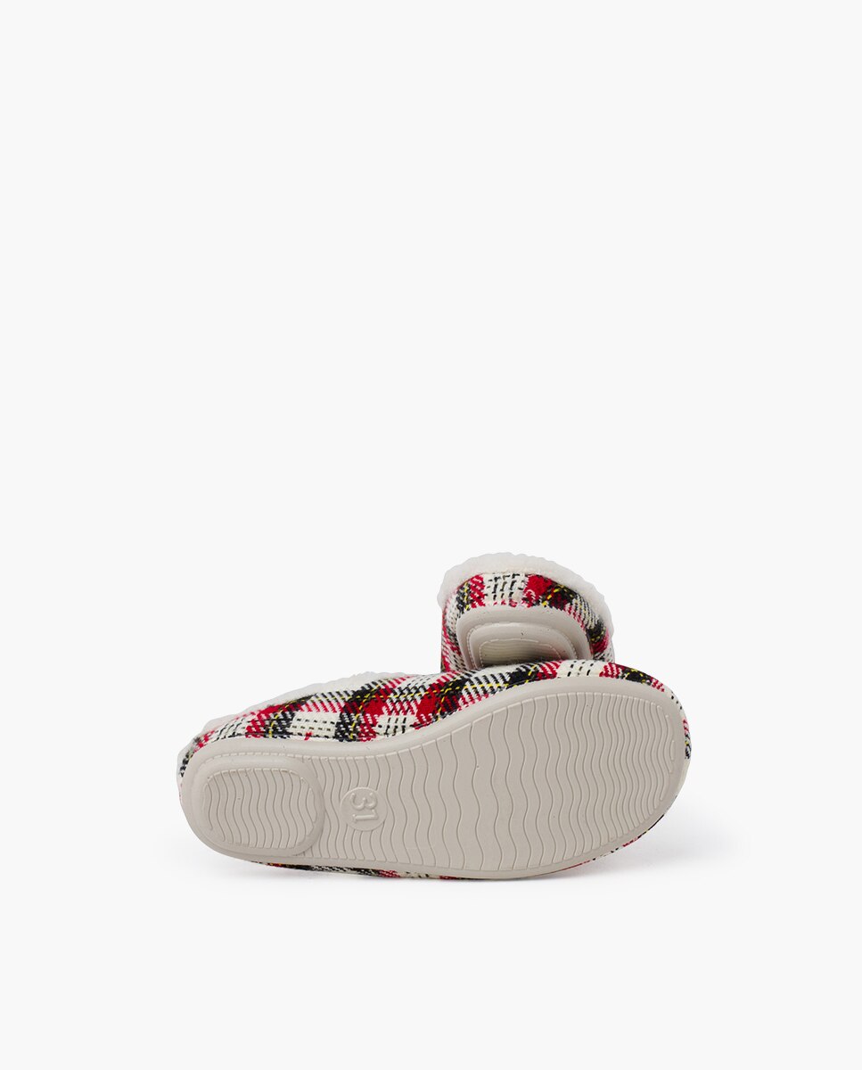 Pantufas Abertas Infantil de Lã Pura Aos Quadrados Pisamonas Vermelho / Branco-2