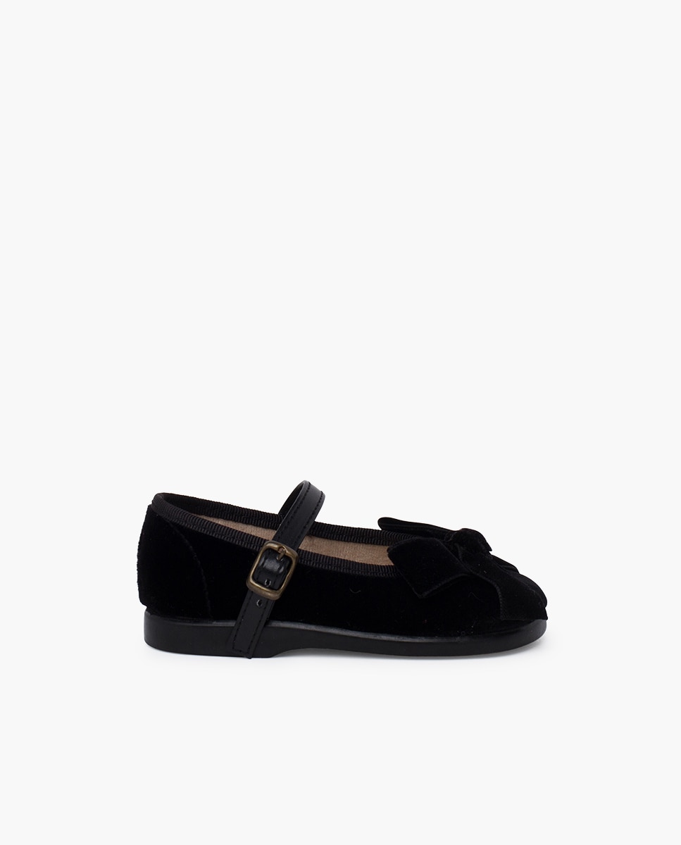 Merceditas Infantil com Tira Tipo Pele e Laço de Veludo Pisamonas Preto-1