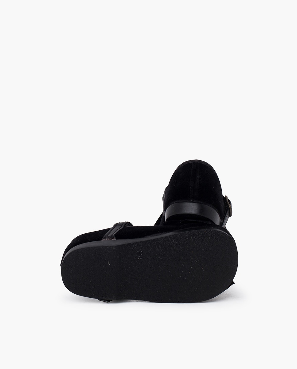Merceditas Infantil com Tira Tipo Pele e Laço de Veludo Pisamonas Preto-2