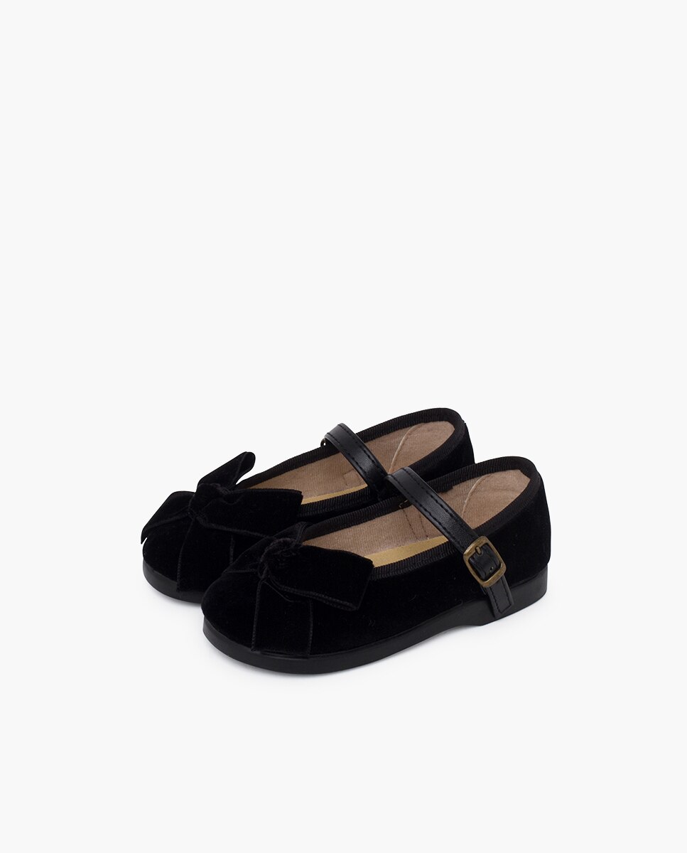 Merceditas Infantil com Tira Tipo Pele e Laço de Veludo Pisamonas Preto-3