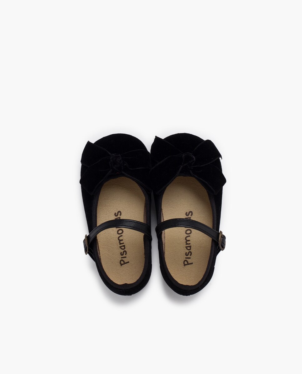 Merceditas Infantil com Tira Tipo Pele e Laço de Veludo Pisamonas Preto-4