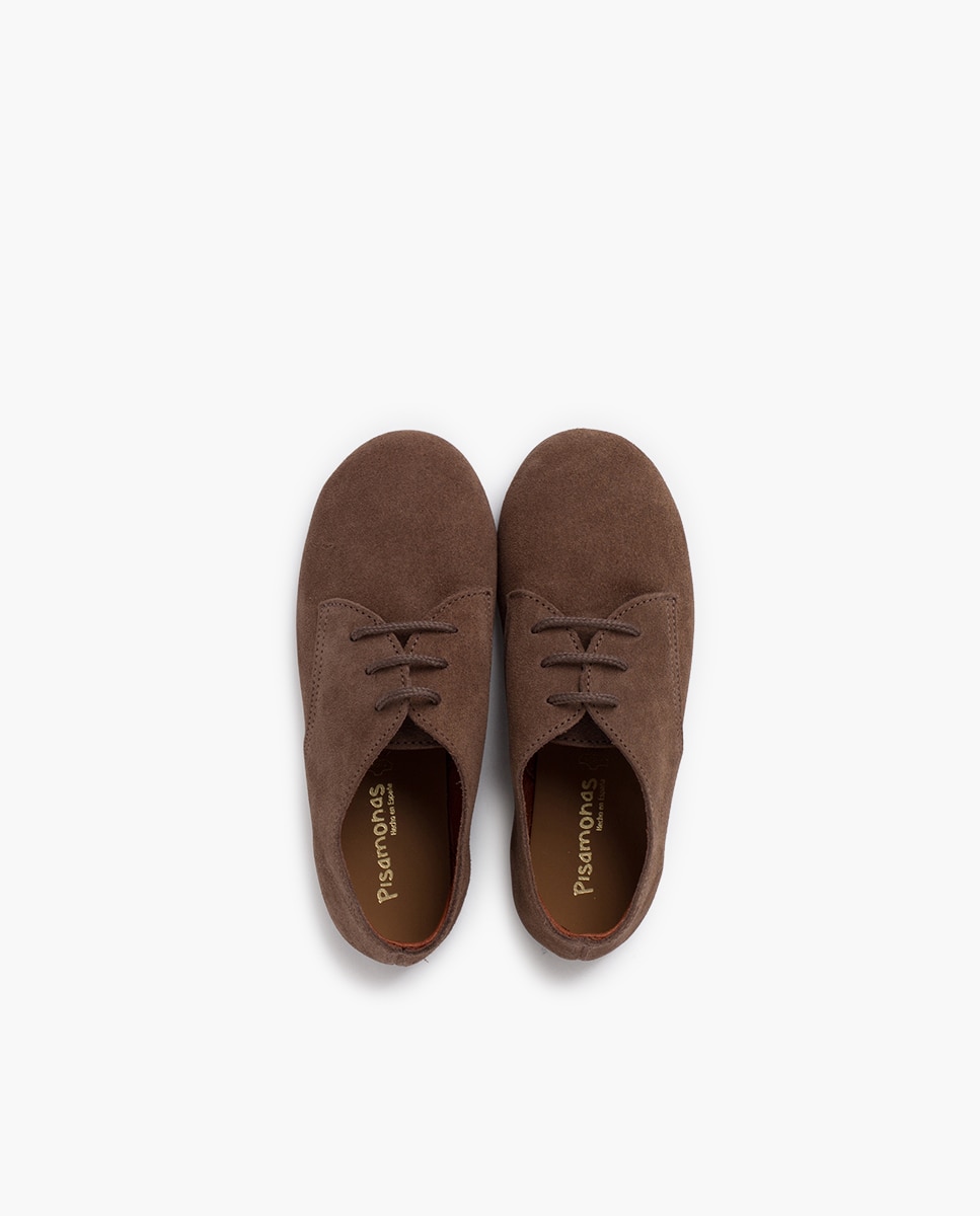 Sapatos de Cordões Infantil de Camurça com Cordões Pisamonas Taupe-4