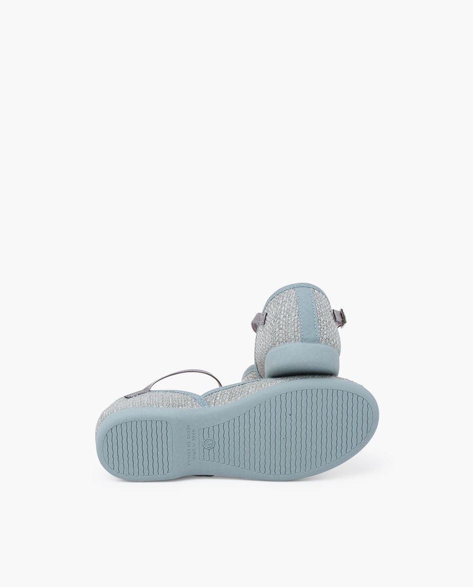 Merceditas Infantil de Tipo Linho com Pulseira Metalizada e Decotada Pisamonas Azul-claro-2