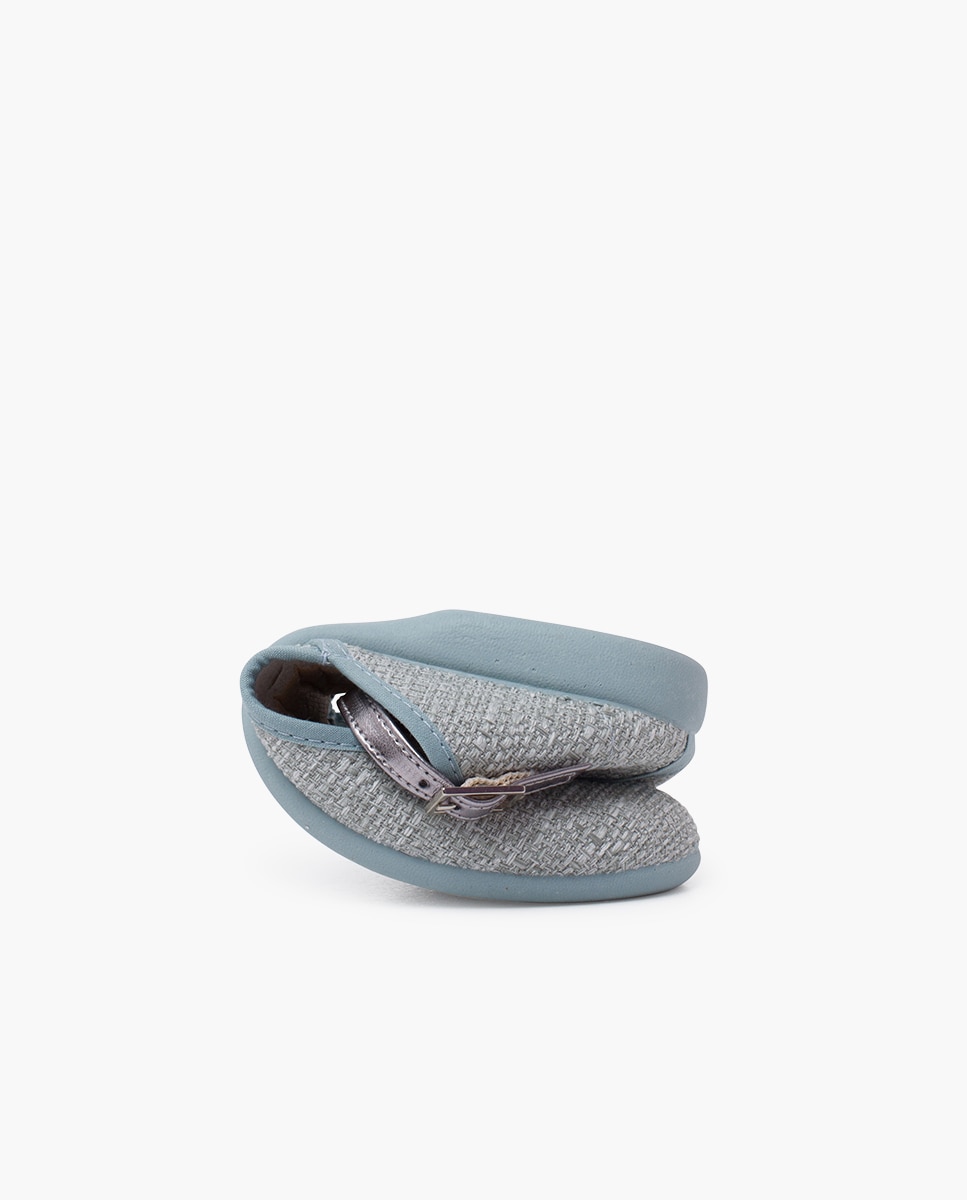 Merceditas Infantil de Tipo Linho com Pulseira Metalizada e Decotada Pisamonas Azul-claro-5