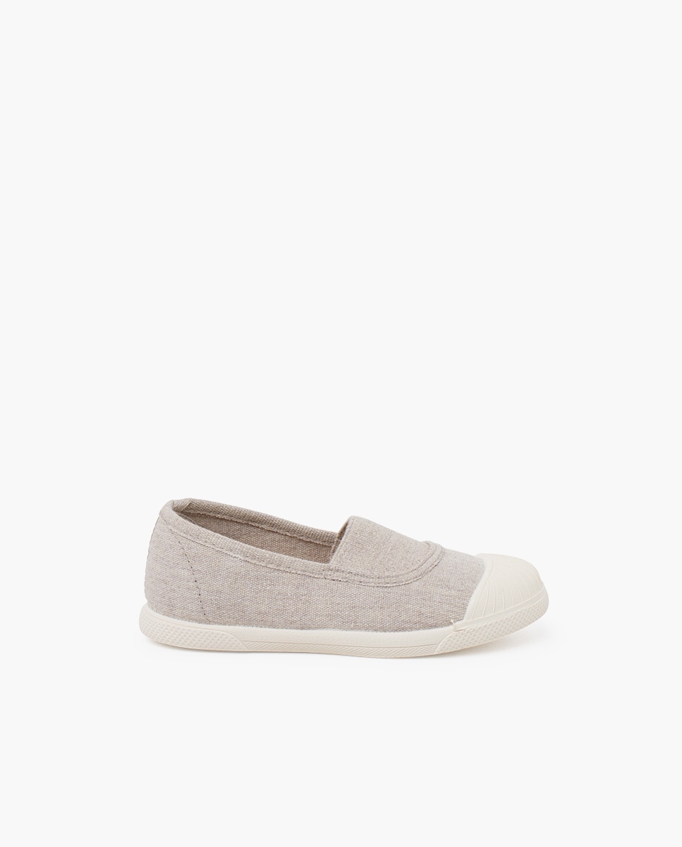 Sapatilhas de Lona Infantil com Slip On Elástico e Biqueira de Borracha Pedra-1