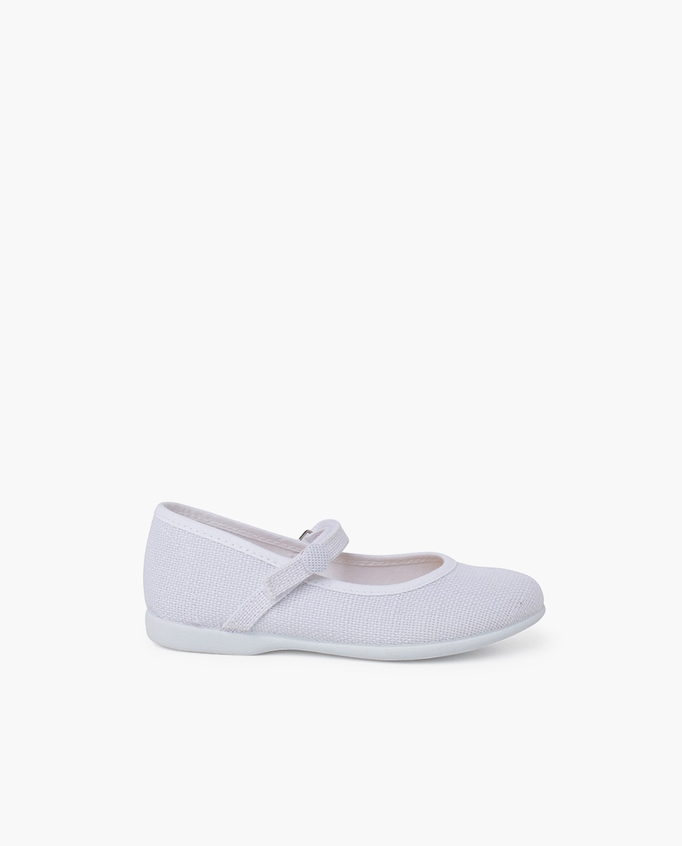 Merceditas Infantil de Linho com Velcro e Botão Pisamonas Branco-1