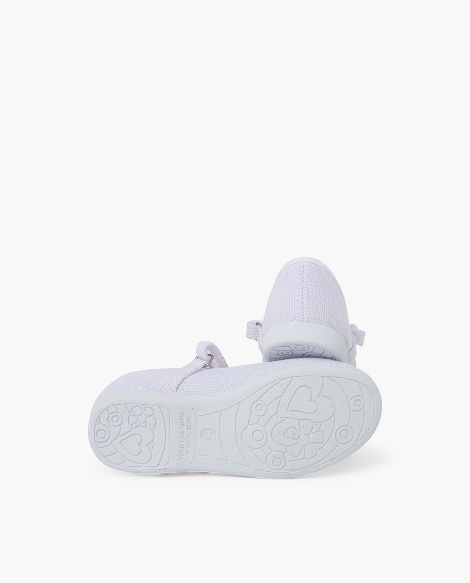 Merceditas Infantil de Linho com Velcro e Botão Pisamonas Branco-2