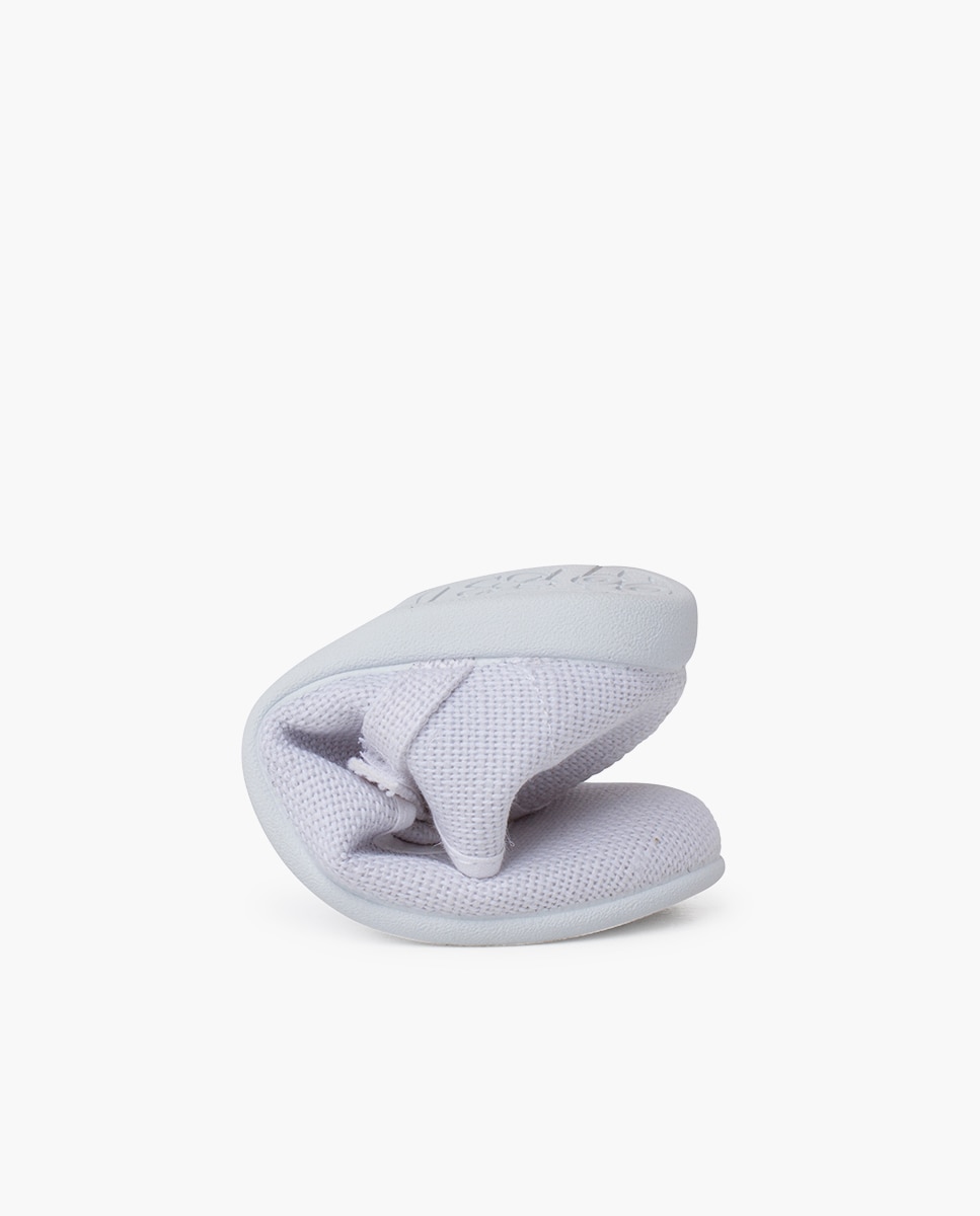 Merceditas Infantil de Linho com Velcro e Botão Pisamonas Branco-5