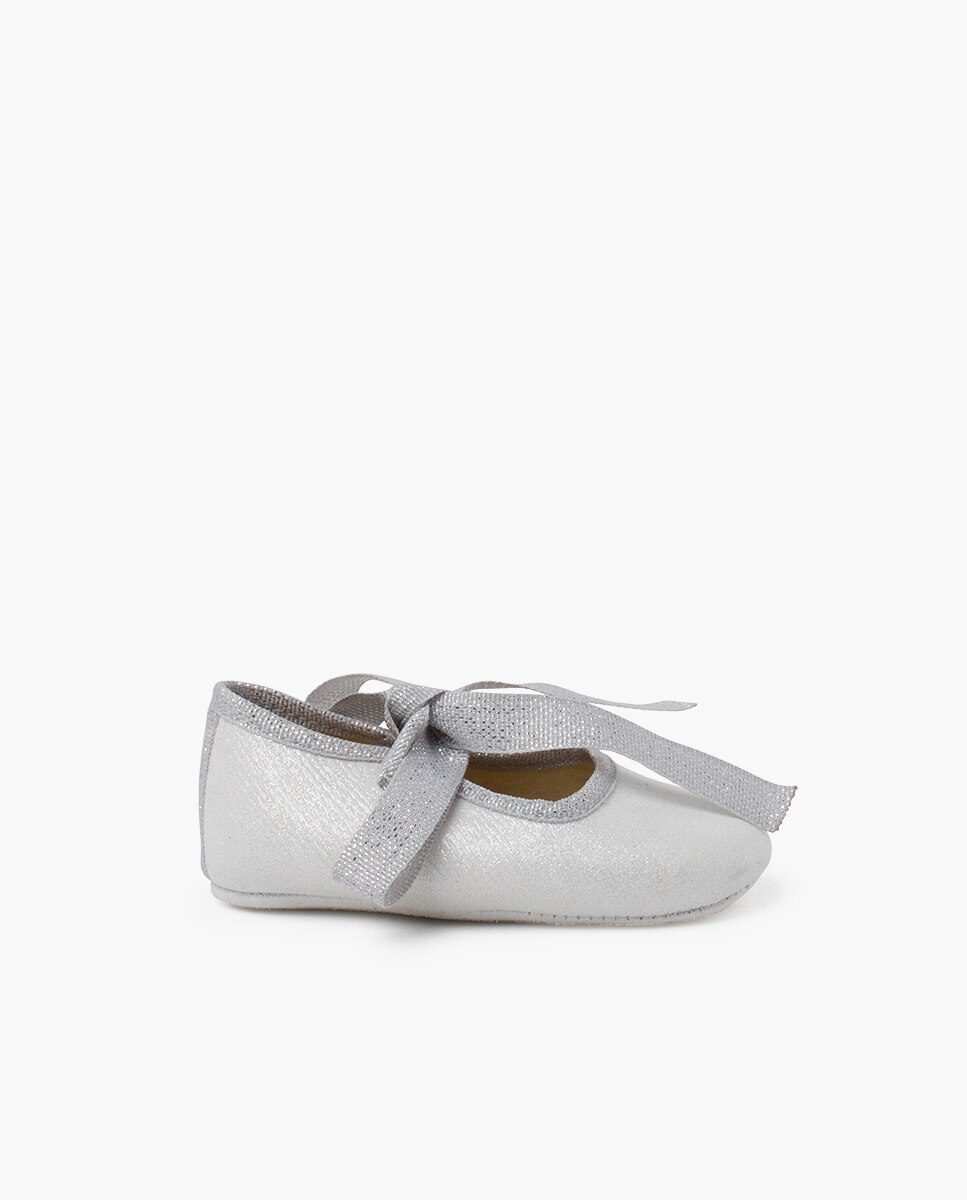 Merceditas de Bebé com Laço Brilhante Prateado-1