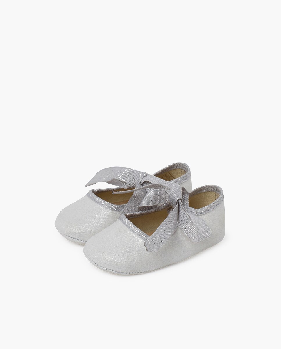 Merceditas de Bebé com Laço Brilhante Prateado-3