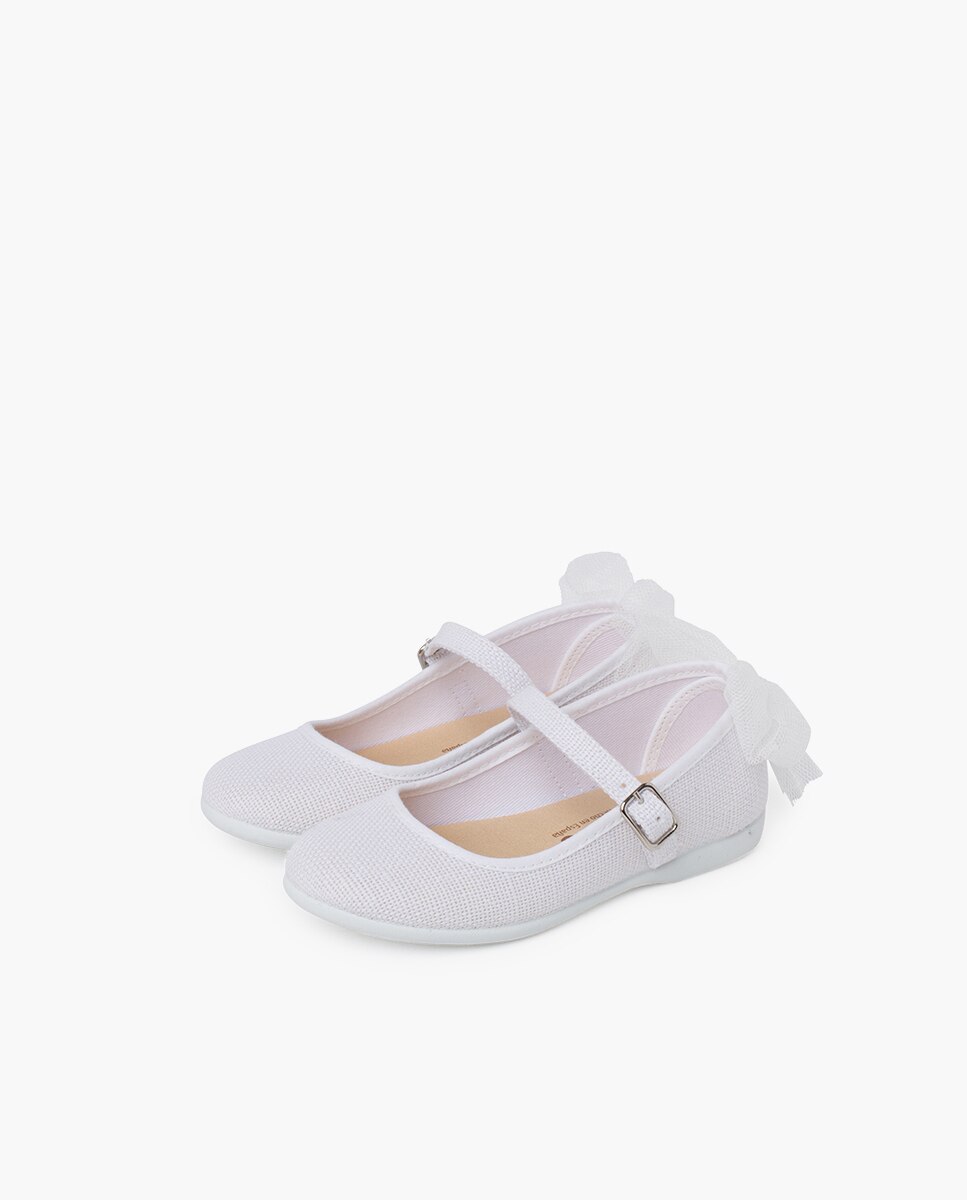 Merceditas Infantil com Laço Posterior em Tule Pisamonas Branco-3