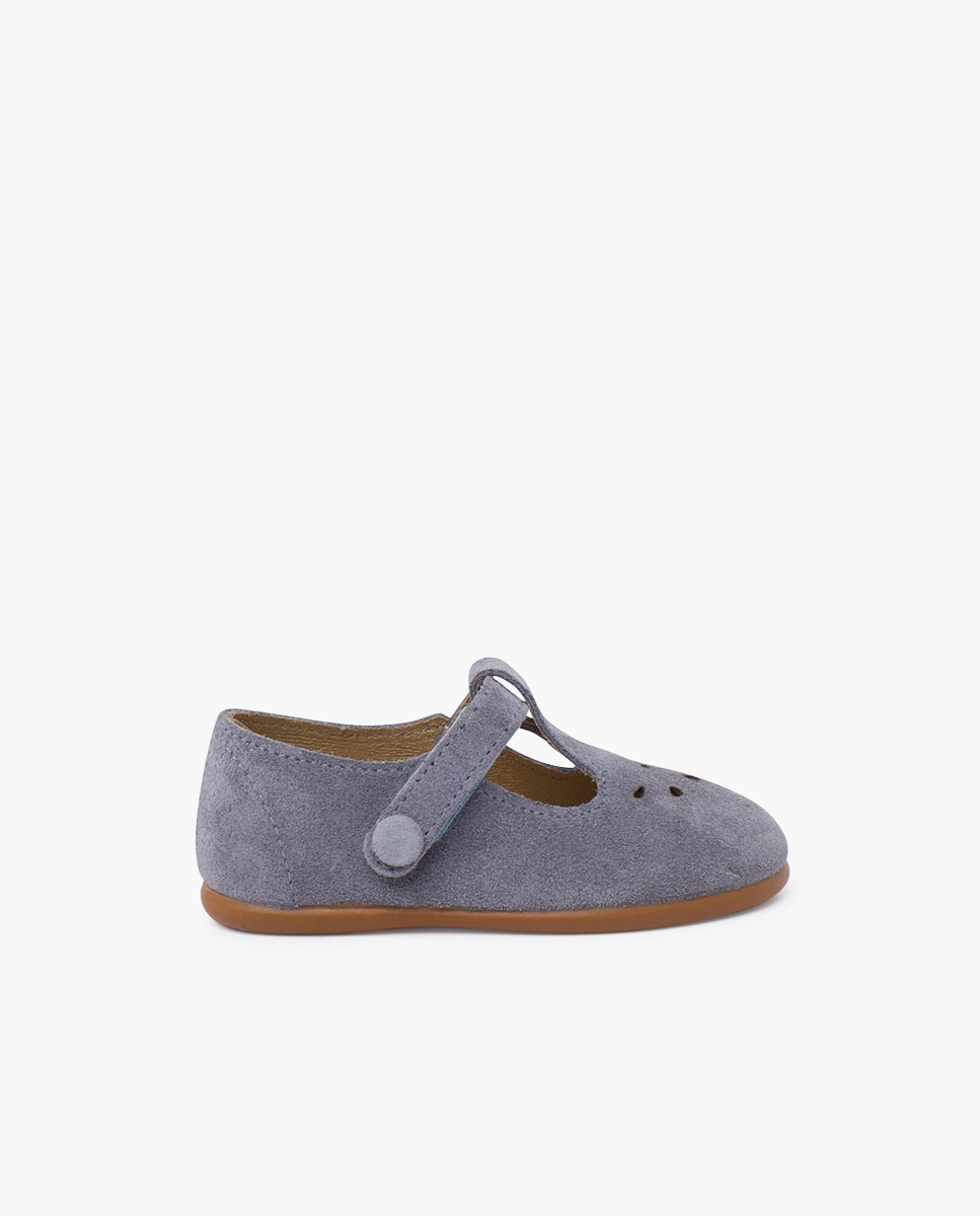 Pepitos de Bebé Perfurada com Velcro e Botão Pisamonas Azul-claro-1