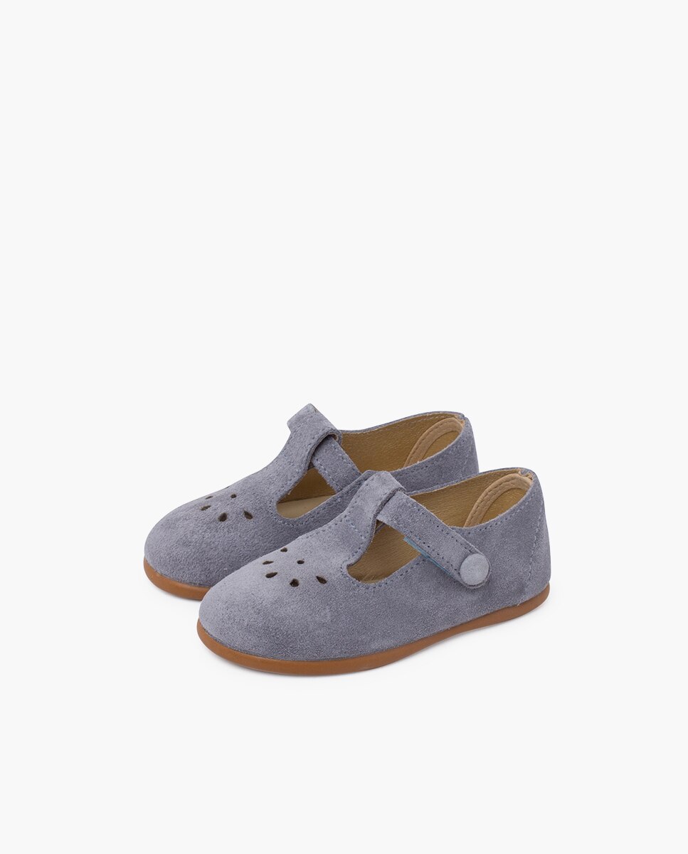 Pepitos de Bebé Perfurada com Velcro e Botão Pisamonas Azul-claro-3