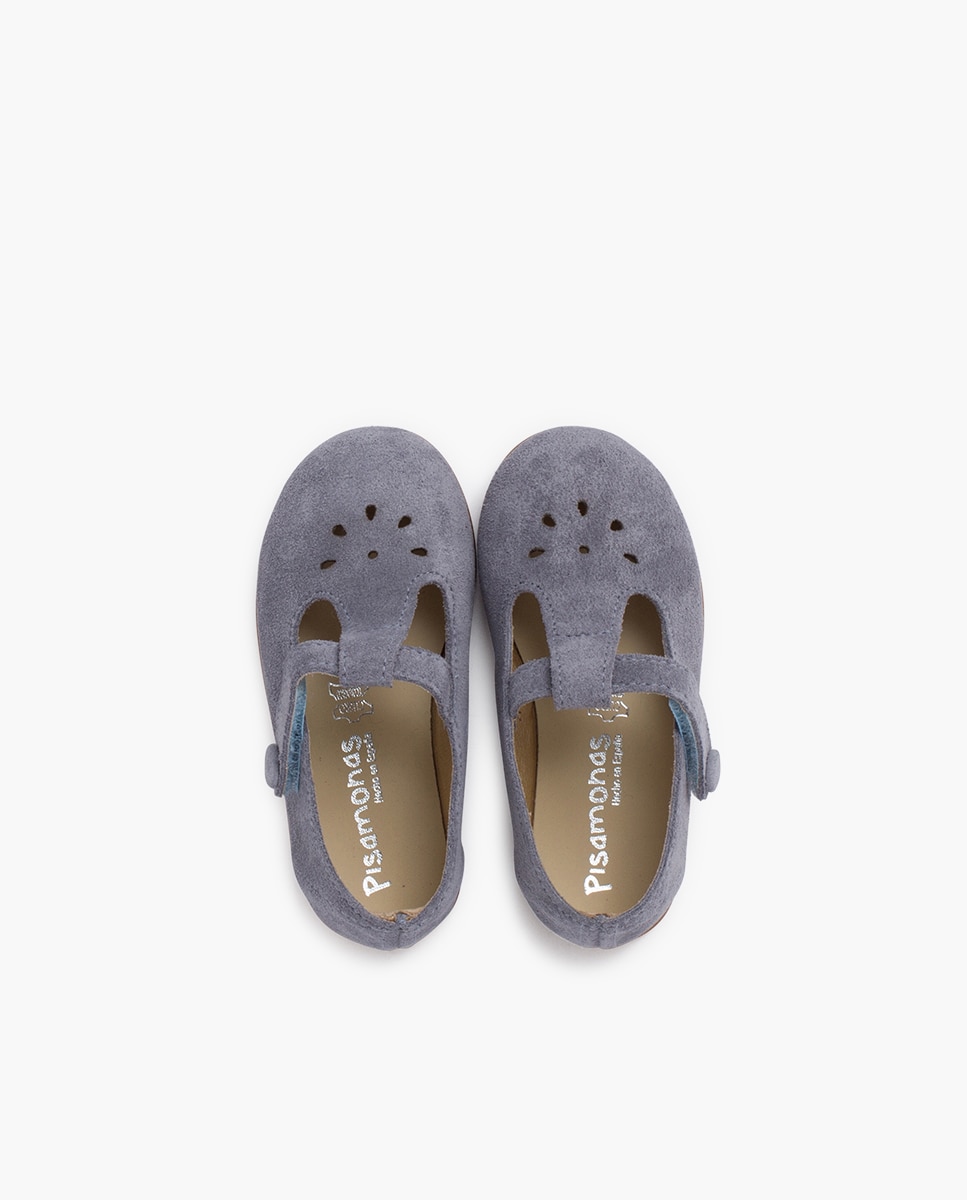 Pepitos de Bebé Perfurada com Velcro e Botão Pisamonas Azul-claro-4