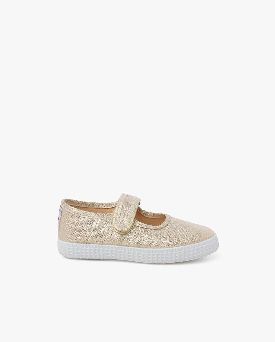 Sapatos de Presilha Infantil Brilhantes com Velcro Ouro-1
