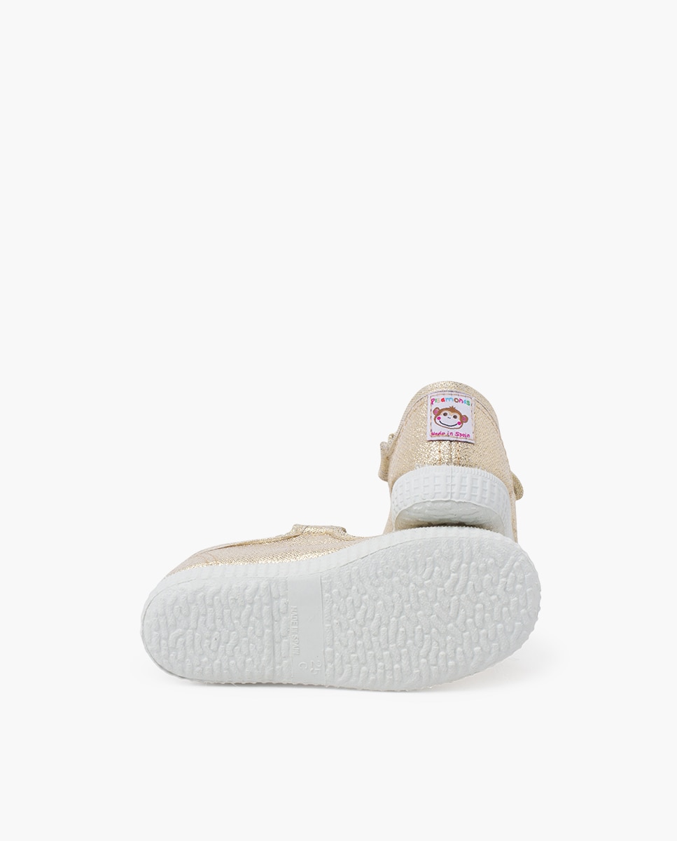 Sapatos de Presilha Infantil Brilhantes com Velcro Ouro-2