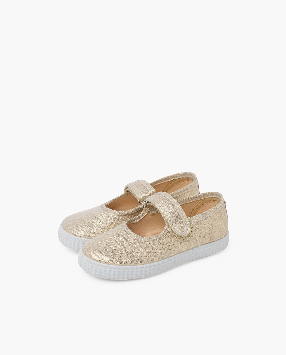 Sapatos de Presilha Infantil Brilhantes com Velcro Ouro-3