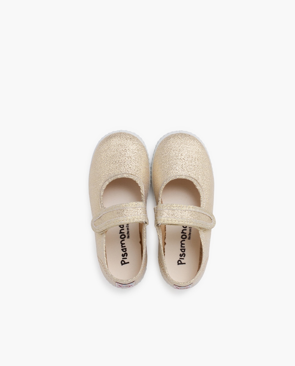 Sapatos de Presilha Infantil Brilhantes com Velcro Ouro-4