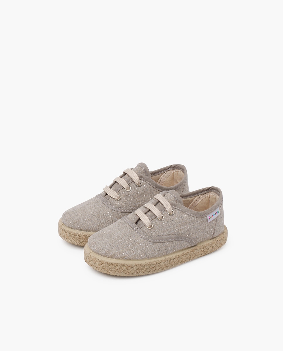 Sapatilhas de Lona Infantil com Sola de Juta e Pontos Brilhantes Pisamonas Taupe-3