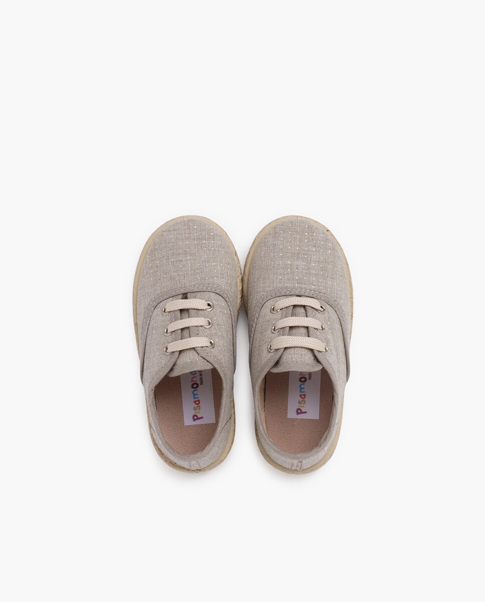Sapatilhas de Lona Infantil com Sola de Juta e Pontos Brilhantes Pisamonas Taupe-4
