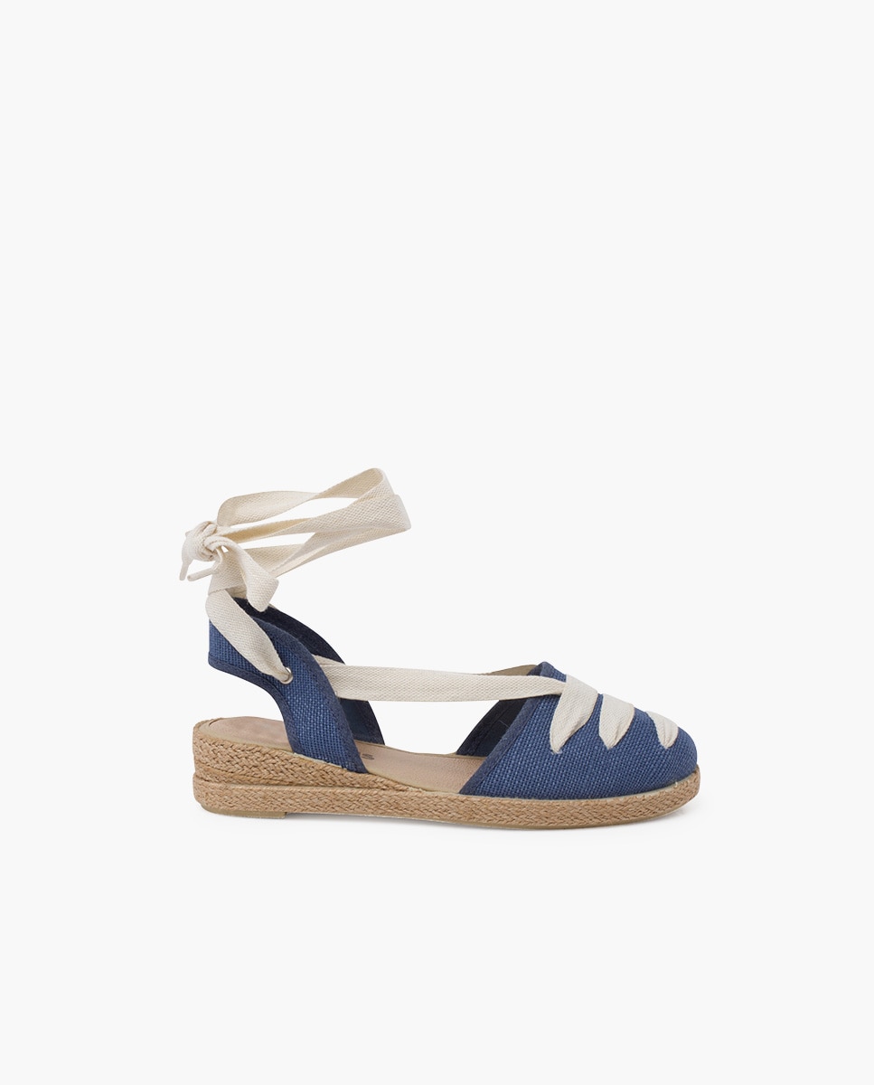 Alpercatas Infantil de Linho Goyescas com Tiras em Cru e Cunha Pisamonas Azul / Branco-1