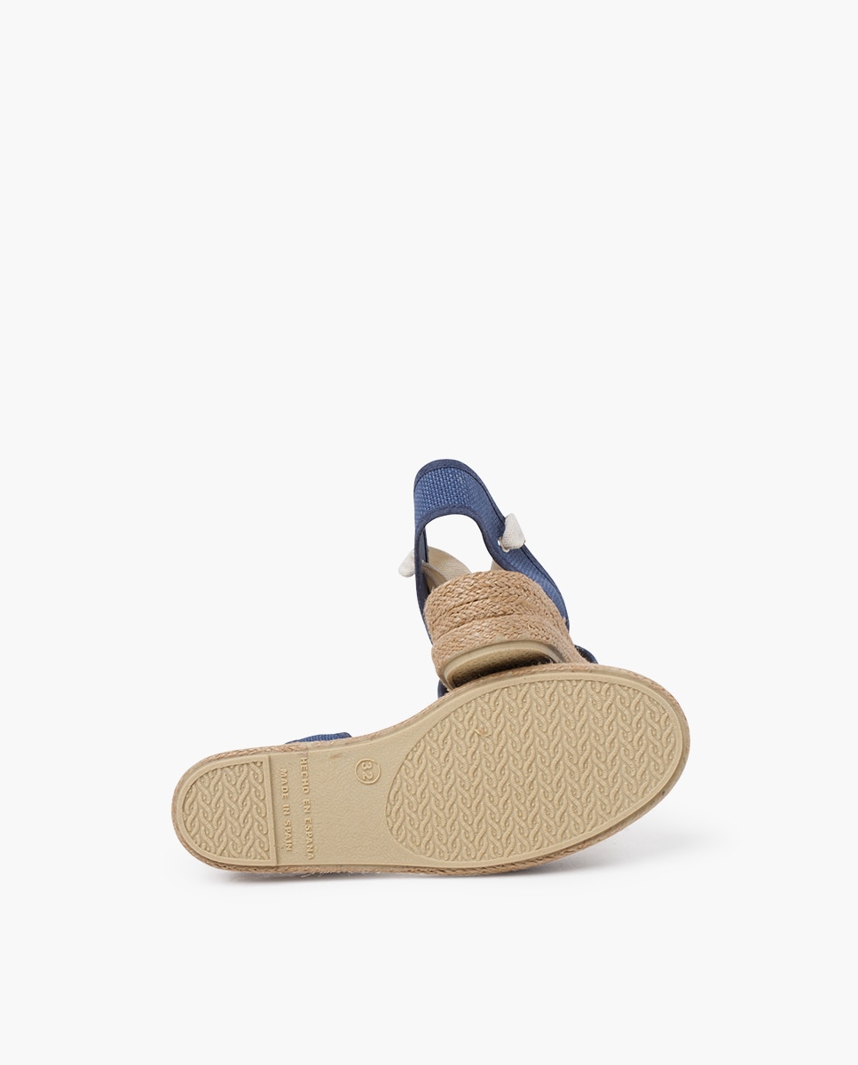 Alpercatas Infantil de Linho Goyescas com Tiras em Cru e Cunha Pisamonas Azul / Branco-2