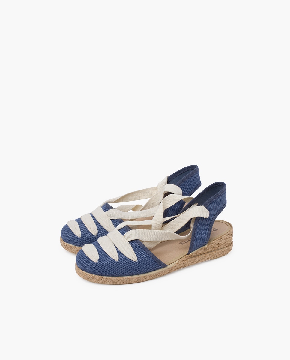 Alpercatas Infantil de Linho Goyescas com Tiras em Cru e Cunha Pisamonas Azul / Branco-3