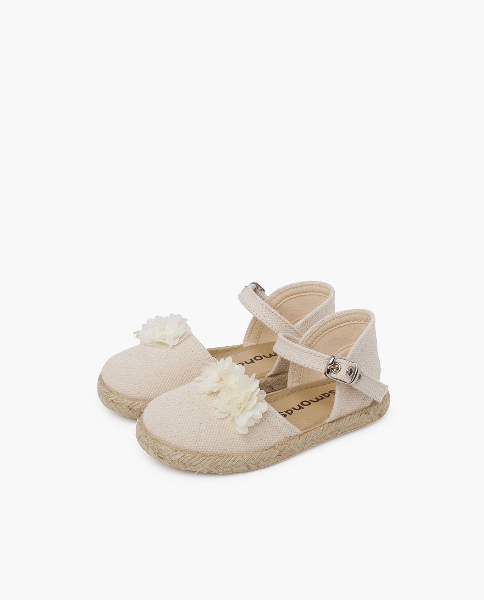 Alpercatas de Bebé Cerimónia Flores Organza Bege-3