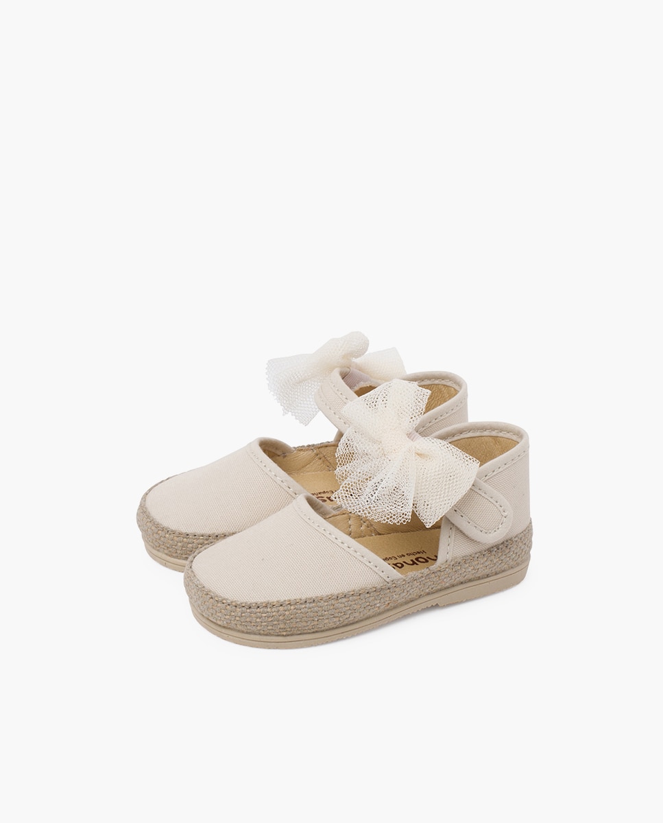 Alpercatas para Bebé de Sola Fina com Laço de Tule Cru-3