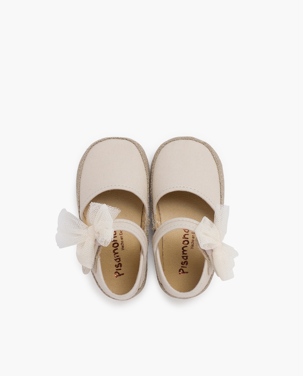Alpercatas para Bebé de Sola Fina com Laço de Tule Cru-4