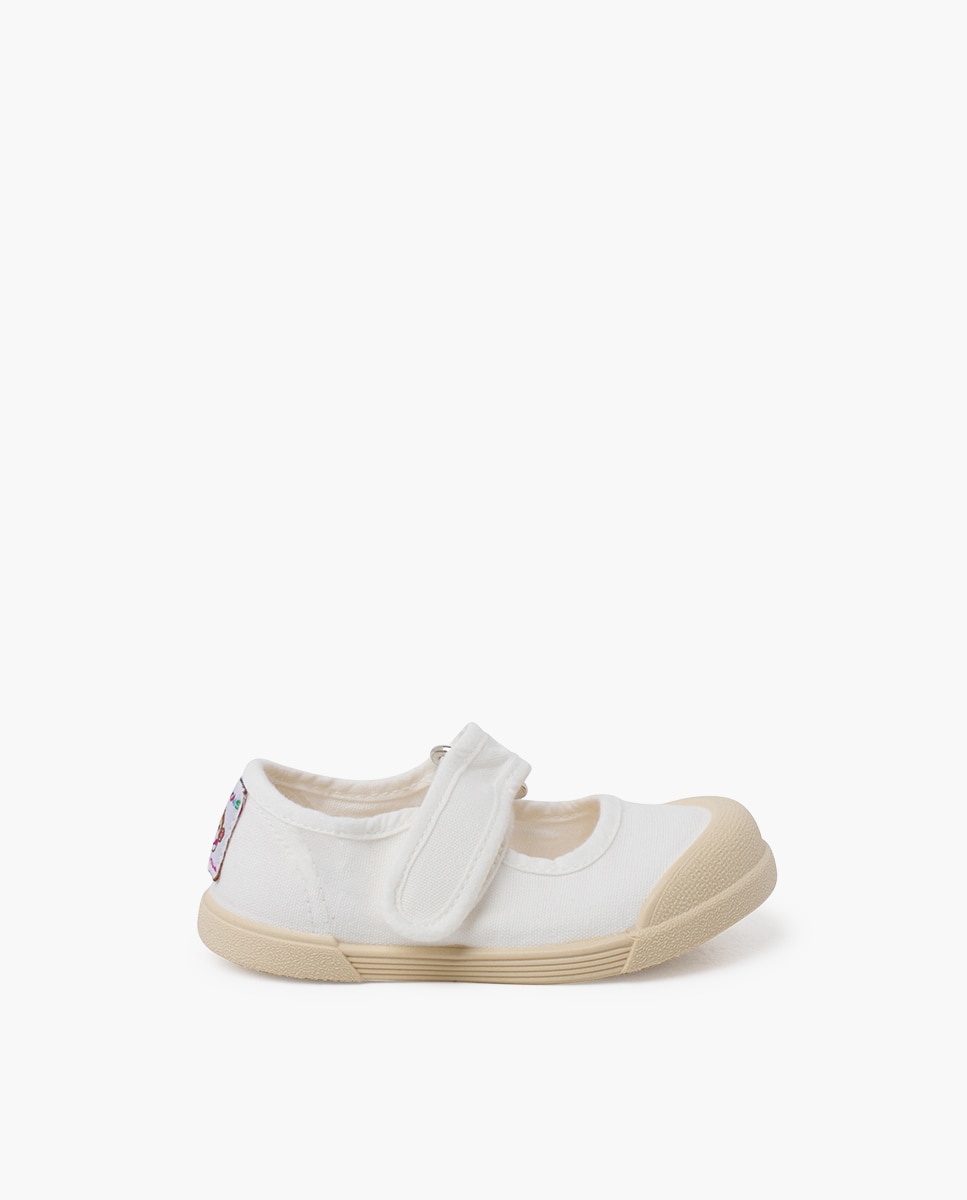 Sapatos de Presilha para Bebé Barefoot em Lona Macias Pisamonas Branco-1