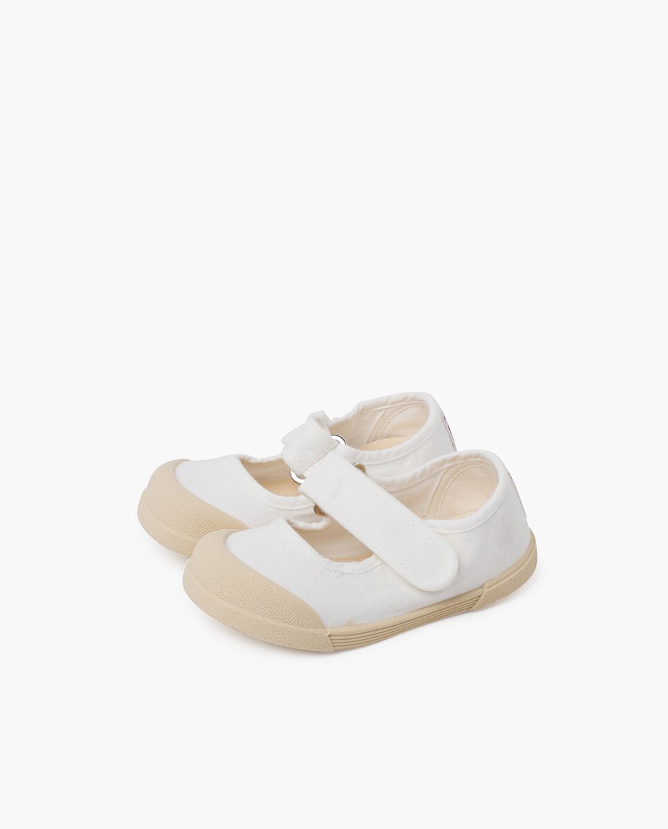 Sapatos de Presilha para Bebé Barefoot em Lona Macias Pisamonas Branco-3