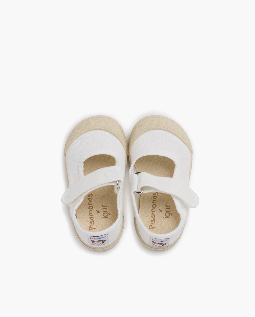 Sapatos de Presilha para Bebé Barefoot em Lona Macias Pisamonas Branco-4